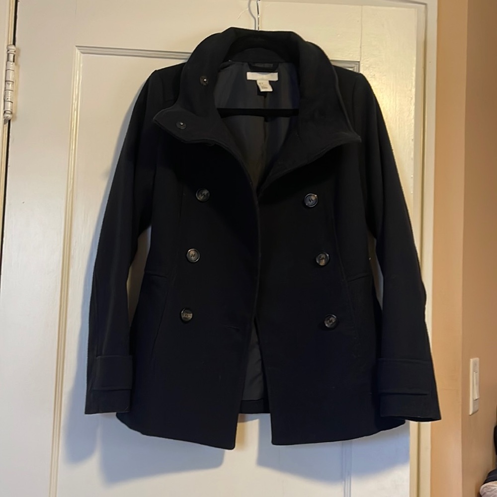 H&M Black Double-Breasted Pea Coat